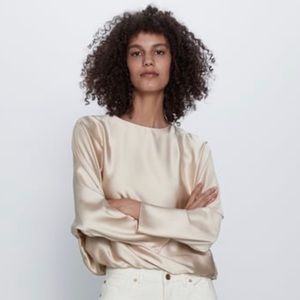 Zara Satin Effect Top in Soft Gold - M